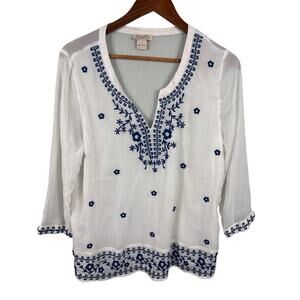 Lucky Brand Live in Love Women's Large Floral Embroidered 3/4 Sleeve Peasant Top